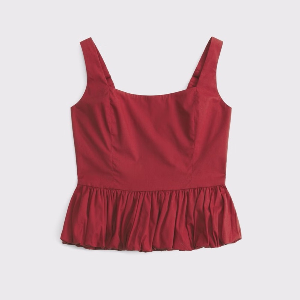 Abercrombie and Fitch Red Poplin Bubble Hem Tank XXS